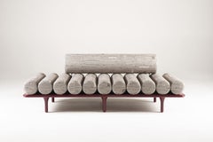 Tacchini Italia "Five to Nine" Zolla Fabric and Glossy Red Daybed by Studiopepe