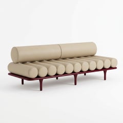 Tacchini Five to Nine Daybed - Bench - Sofa by Studiopepe Beige Leather - Red