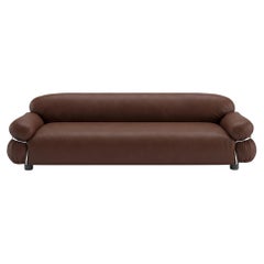Gianfranco Frattini für Tacchini: Sofa „Sesann“ aus Anilina-Leder – Metall in Chromoptik