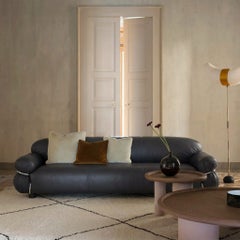 Gianfranco Frattini für Tacchini: Sofa „Sesann“ aus Anilina-Leder – Schwarz/Chrom