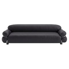 Gianfranco Frattini für Tacchini: Sofa „Sesann“ aus Anilina-Leder – Schwarz/Chrom