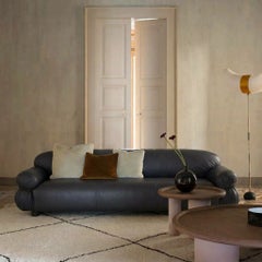Gianfranco Frattini für Tacchini: Sofa „Sesann“ aus schwarzem Anilina-Leder