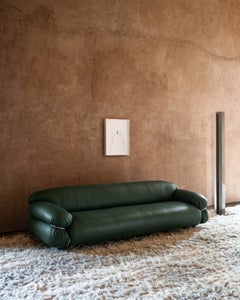 Gianfranco Frattini for Tacchini "Sesann" Sofa in Leather Green / Chrome