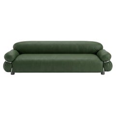 Gianfranco Frattini for Tacchini "Sesann" Sofa in Leather Green / Chrome