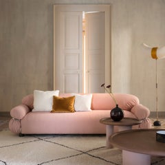 Gianfranco Frattini for Tacchini "Sesann" Italian Sofa in Pink fabric / Chrome