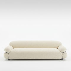 Gianfranco Frattini for Tacchini "Sesann" Italian Sofa in Loren fabric / Chrome