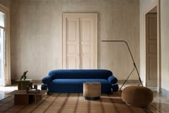 Divano italiano "Sesann" di Gianfranco Frattini per Tacchini, in tessuto blu / cromato