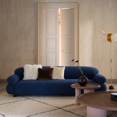 Gianfranco Frattini für Tacchini: „Sesann“ – italienisches Sofa aus blauem Stoff / Schwarz
