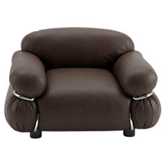 Gianfranco Frattini for Tacchini "Sesann" Armchair in Leather Brown / Chrome