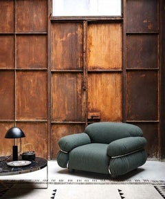 Fauteuil « Sesann » de Gianfranco Frattini pour Tacchini, en tissu gris ardoise / chrome