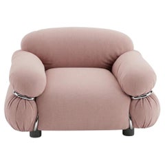 Poltrona "Sesann" di Gianfranco Frattini per Tacchini in velluto rosa / cromata