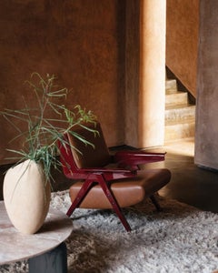 Lina Armchair — Gianfranco Frattini for Tacchini - Brown Leather Armchair - Red