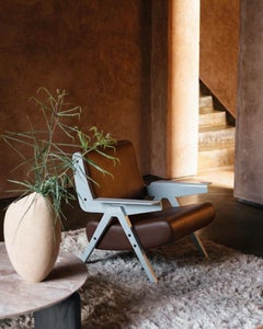 Lina Armchair — Gianfranco Frattini for Tacchini - Brown Leather Armchair - Blue