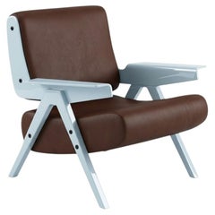 Lina Armchair — Gianfranco Frattini for Tacchini - Brown Leather Armchair - Blue