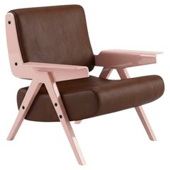 Lina Armchair — Gianfranco Frattini for Tacchini - Brown Leather Armchair - Pink