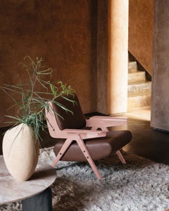 Lina Armchair — Gianfranco Frattini for Tacchini - Brown Leather Armchair - Pink