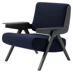 Sessel „Lina“ – Gianfranco Frattini für Tacchini – Sessel mit blauem Stoffbezug – Grau