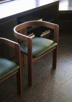 Green Leather Chair Tacchini Pigreco by Tobia Scarpa (Walnut and Leather)