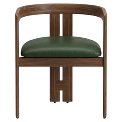 Green Leather Chair Tacchini Pigreco by Tobia Scarpa (Walnut and Leather)