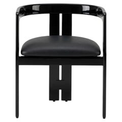 Schwarzer Ledersessel „Tacchini Pigreco“ von Tobia Scarpa (glänzendes Schwarz und Leder)