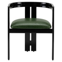 Grüner Ledersessel „Tacchini Pigreco“ von Tobia Scarpa (glänzendes Schwarz und Leder)