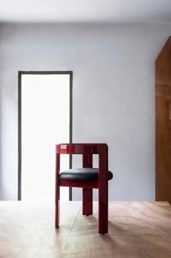 Schwarzer Ledersessel „Tacchini Pigreco“ von Tobia Scarpa (glänzendes Rot und Leder)