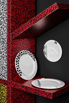 Piatto da portata in ceramica postmoderno "Indivia" di Memphis Milano, disegnato da Ettore Sottsass