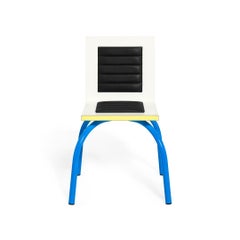 Michele De Lucchi "Riviera" Italian Wood and fabric Chair for Memphis Milano Blu