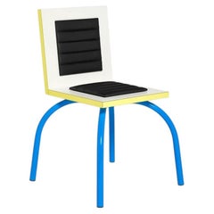 Michele De Lucchi "Riviera" Italian Wood and fabric Chair for Memphis Milano Blu