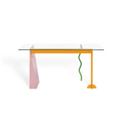 Table à manger / bureau en verre « Peninsula » de Peter Shire pour Memphis Milano