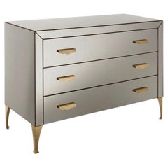 Cantori "Adone" Three-Drawer Bronzed Mirrored Dresser / Chest of Drawers - Brass