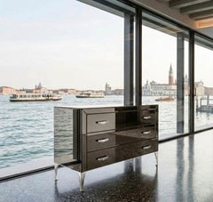 Cantori "Adone" Three-Drawer Bronzed Mirrored Dresser / Chest of Drawers Silver