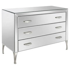 Cantori "Adone" Three-Drawer Mirrored Dresser / Chest of Drawers - Silver leaf