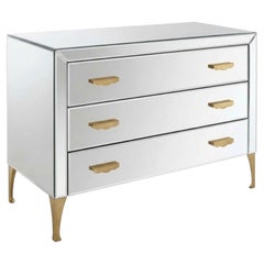 Cantori "Adone" Three-Drawer Mirrored Dresser / Chest of Drawers - Brass