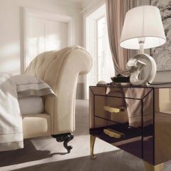 Cantori "Adone" Bronzed Mirrored Nightstand / Bedside table - Brass