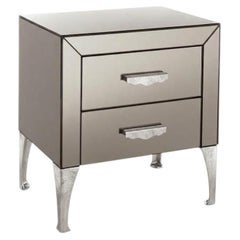 Cantori "Adone" Bronzed Mirrored Nightstand / Bedside table - Silver leaf
