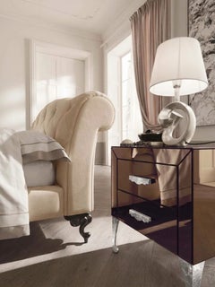 Cantori "Adone" Bronzed Mirrored Nightstand / Bedside table - Silver leaf
