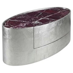 Table de chevet elliptique « Mirage » de Maurizio Manzoni, marbre rouge/argent