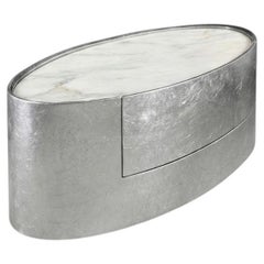 Maurizio Manzoni 'Mirage' Elliptical Nightstand Bedside table Calacatta/Silver