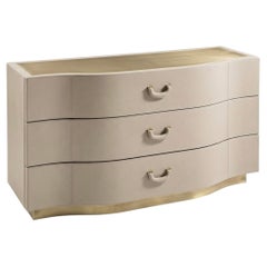 Italian Cantori Valentino Linen Leather-Brushed Brass Dresser / Chest of drawers