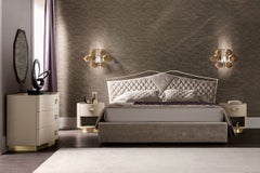 Italian Cantori Valentino Linen Leather-Brushed Brass Dresser / Chest of drawers