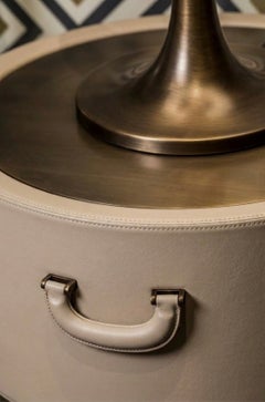 Cantori Valentino Linen Leather & Patinated bronze Nightstand / Bedside table