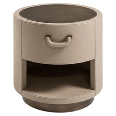 Cantori Valentino Linen Leather & Patinated bronze Nightstand / Bedside table