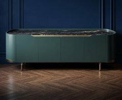 Cantori Oasi Modern Bottle Green Lacquered 4-Doors Sideboard and Buffet - Marble
