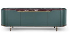 Cantori Oasi Bottle Green Lacquered 4-Doors Sideboard and Buffet - Red Marble