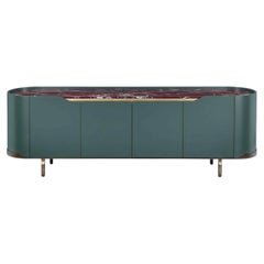 Cantori Oasi Bottle Green Lacquered 4-Doors Sideboard and Buffet - Red Marble