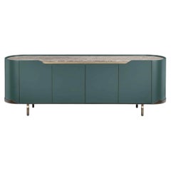 Cantori Oasi Bottle Green Lacquered 4-Doors Sideboard - Buffet Travertine Marble