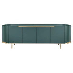 Cantori Oasi Modern Bottle Green Lacquered 4-Doors Sideboard and Buffet - Brass