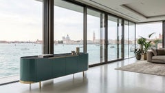 Cantori Oasi Bottle Green Lacquered 4-Doors Sideboard and Buffet - Brass/Marble