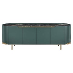 Cantori Oasi Bottle Green Lacquered 4-Doors Sideboard and Buffet - Brass/Marble
